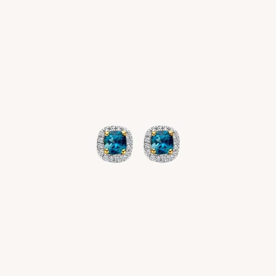 Earrings Blush | 14K Yellow Gold With Diamond And London Blue Topaz